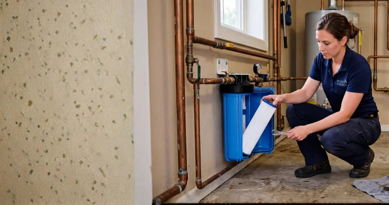 Person working on plumbing in a home setting