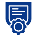 Logo with a shield and gear symbol, likely representing a brand or organization.